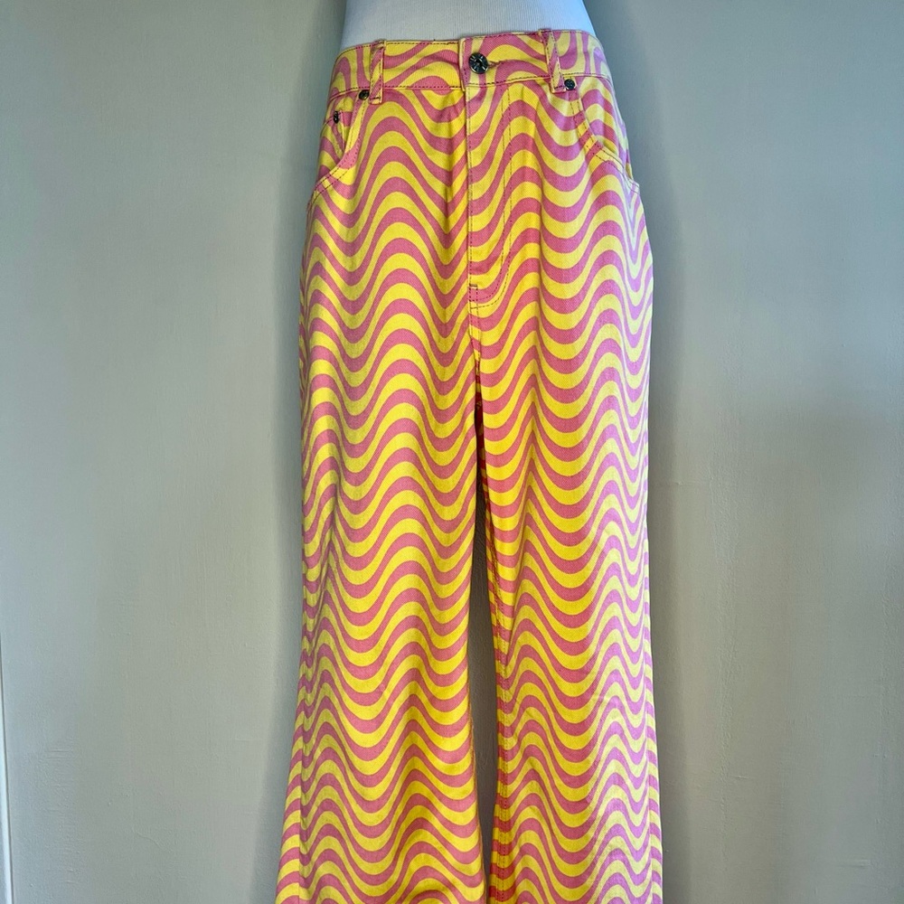 Ragged Priest Yellow and Pink Wavy Wide Leg Jeans